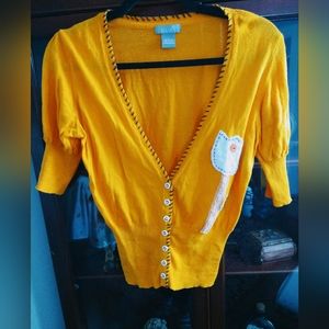 dELiA*s Y2K Orange Floral Button Up Short Sleeve Shirt Blouse Cardigan